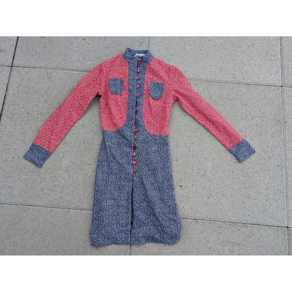 Vintage Algo-Ettes Sweater Dress Juniors XS Red Colorblock Mockneck Knit 70s